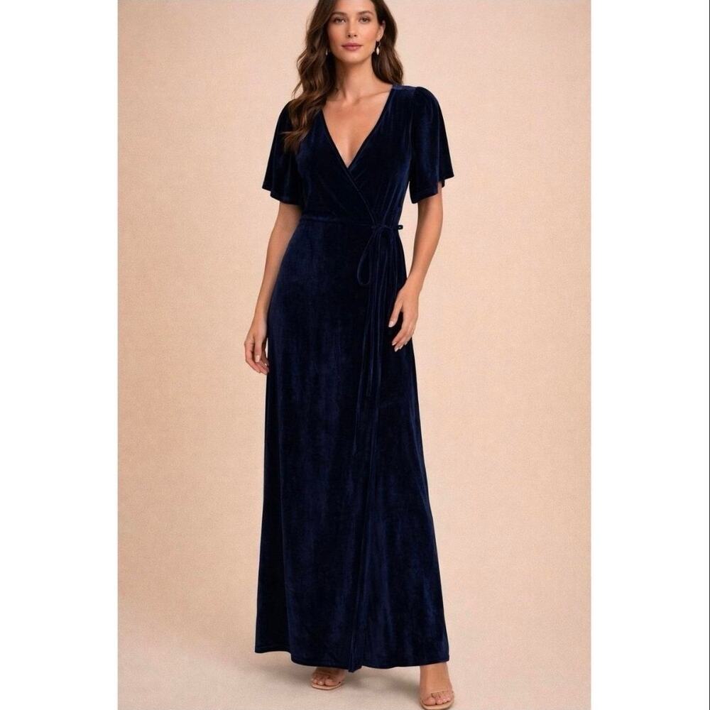 BALTIC BORN Meghan Velvet Wrap Maxi Dress Navy Blue Size XL